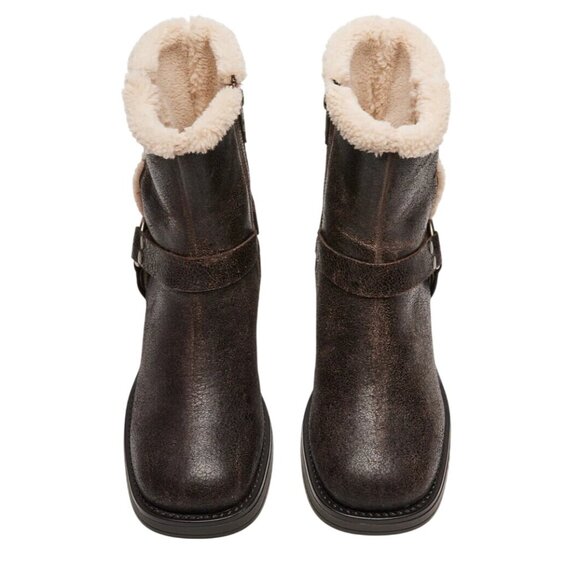 Steve Madden Brixton Fur Brown Distressed Boots - Picture 4 of 6